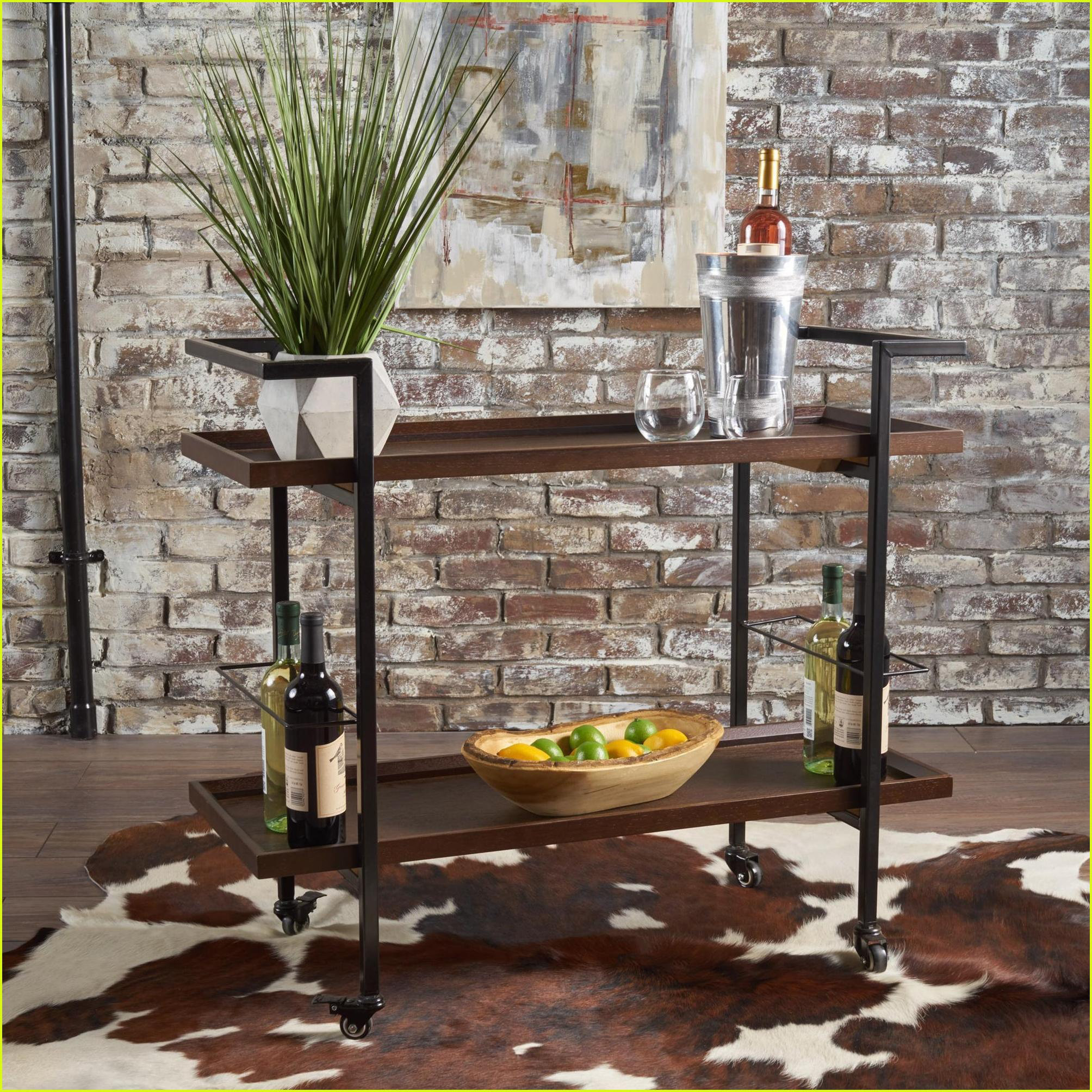 Picture of Red Barrel Studio Modern Industrial Bar Cart with 2 Shelves & Bottle ...